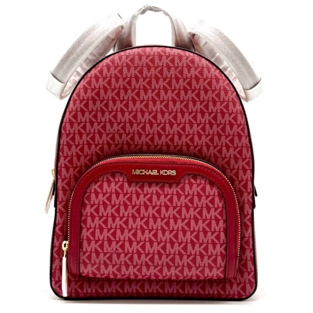 Michael Kors Jaycee Medium Signature Logo Backpack Cherry - Picture 3 of 12